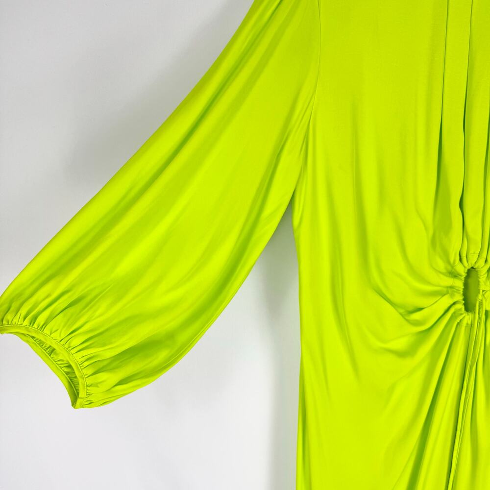 Farm Rio Womens Satin Circle Cut Out Viscose Midi Dress Size Large Lime - Picture 7 of 16